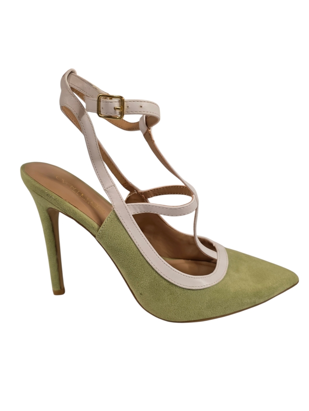 Eva Mendes NY T-Strap Pointed Toe Stiletto Heels Green Faux Suede Pumps Size 9M - Picture 6 of 16